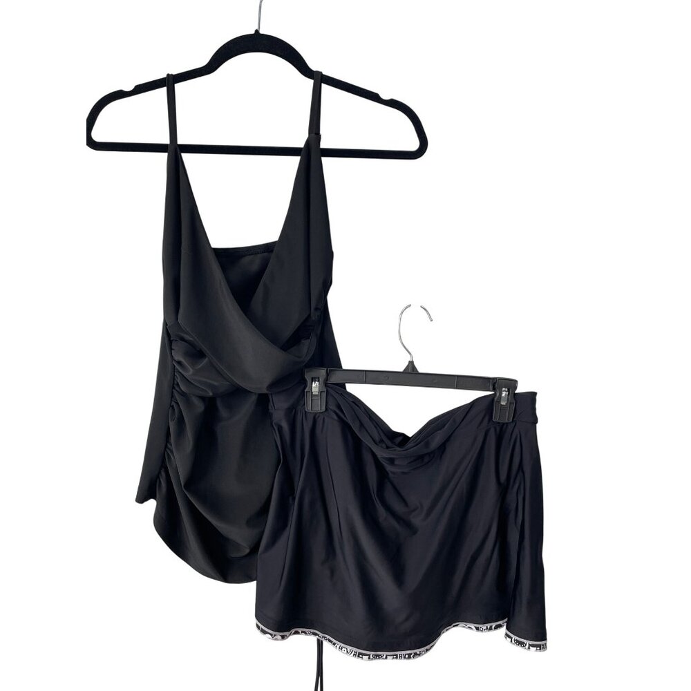 Rekita Ruched Tankini and Skirt Swimsuit Set Sz XL Black White Summer Beachwear